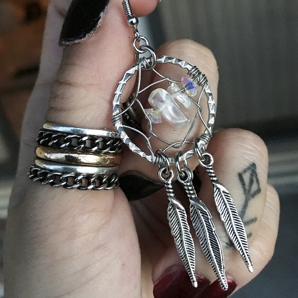 Genuine crystal quartz boho dream catcher earrings - Picture 4 of 8
